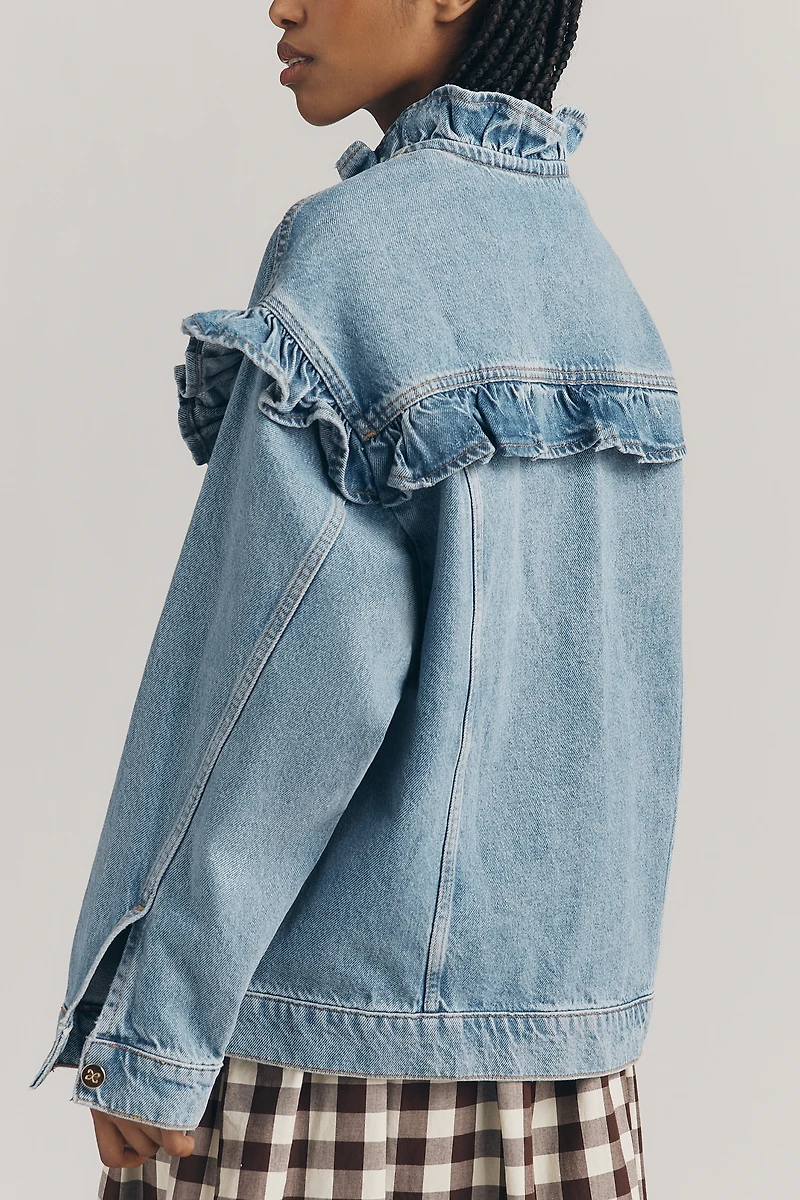 Maeve Denim Ruffle Trucker Jacket