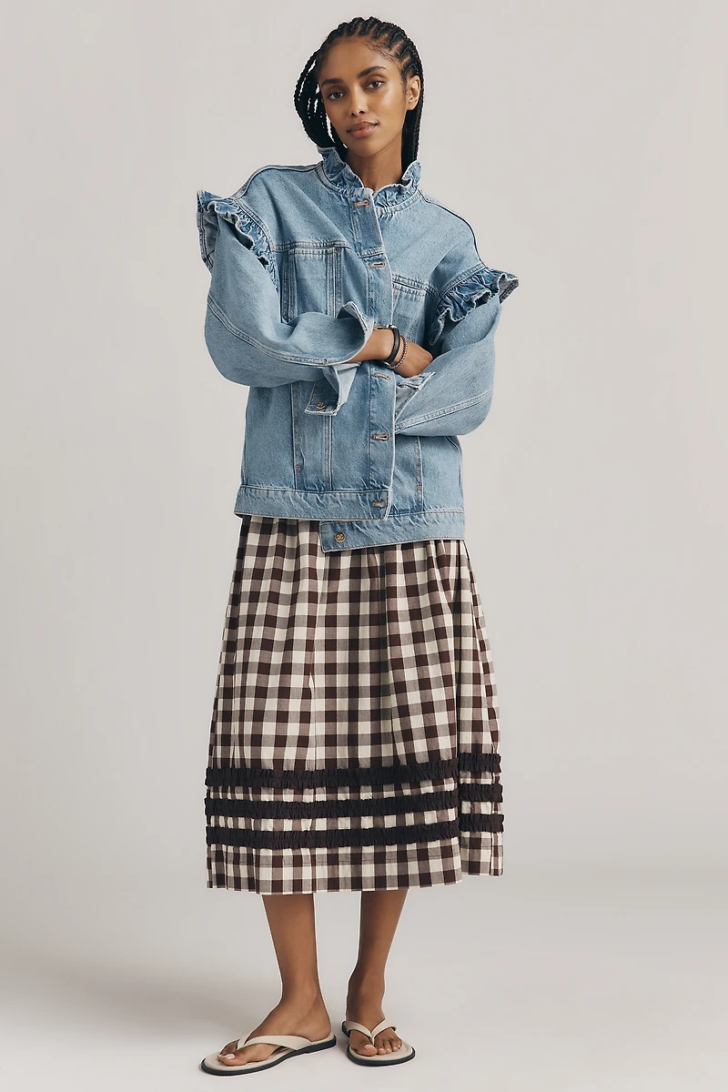 Maeve Denim Ruffle Trucker Jacket