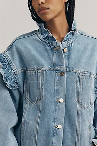 Maeve Denim Ruffle Trucker Jacket