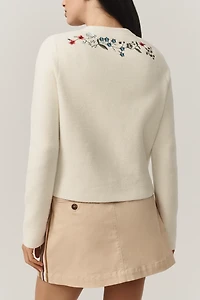 NVLT Button-Front Embroidered Knit Lady Jacket