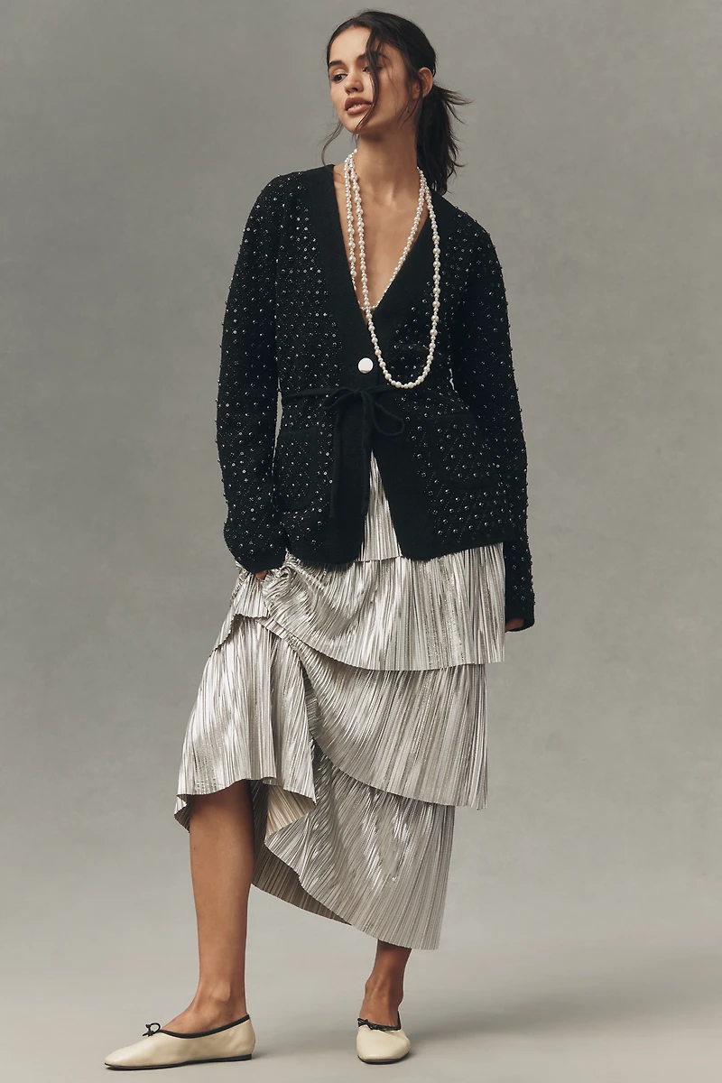 NVLT Crystal-Embellished Belted Knit Blazer