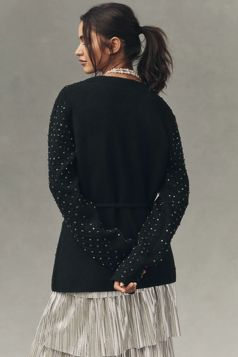 NVLT Crystal-Embellished Belted Knit Blazer