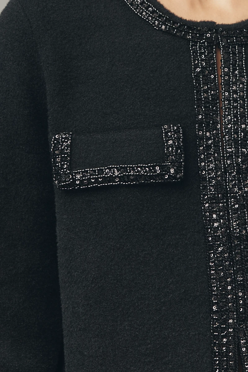 NVLT Crystal-Embellished Trim Knit Lady Jacket
