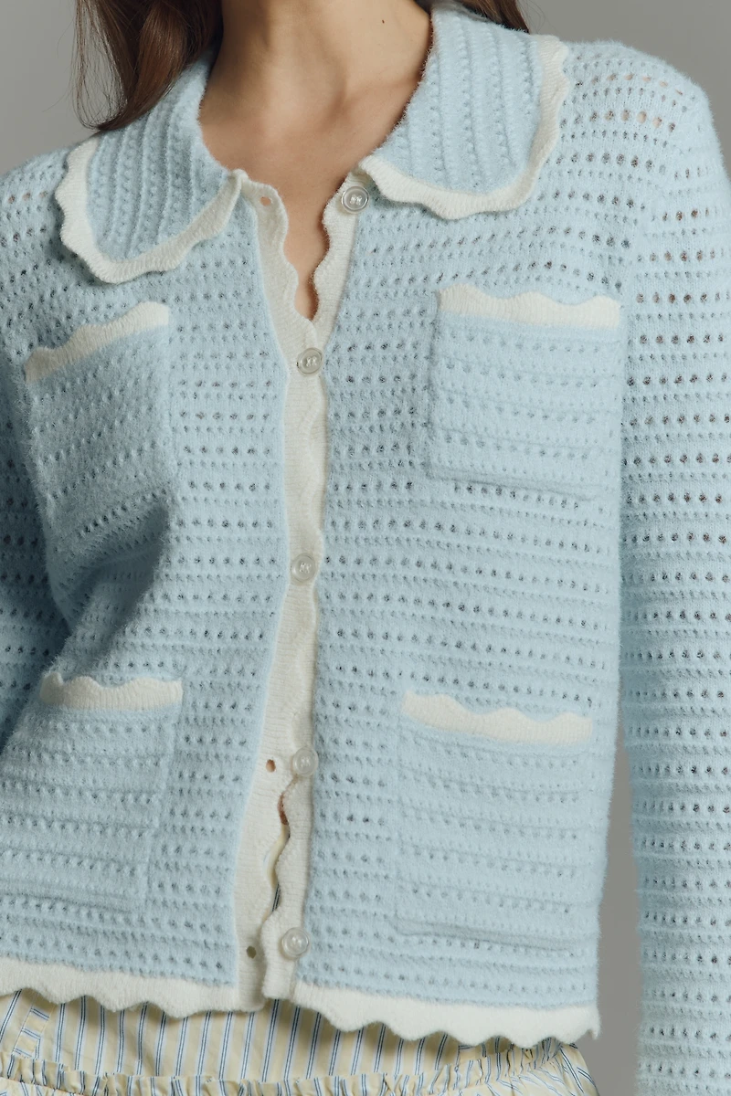 NVLT Crochet Knit Collared Jacket