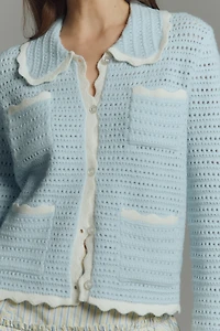 NVLT Crochet Knit Collared Jacket