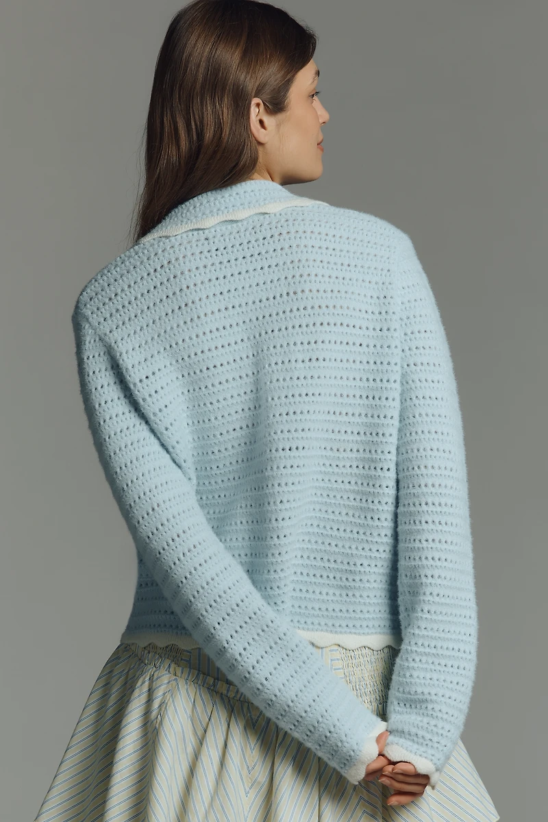 NVLT Crochet Knit Collared Jacket