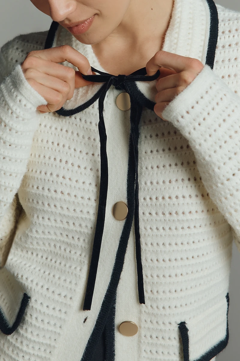 NVLT Crochet Knit Collared Tie Jacket