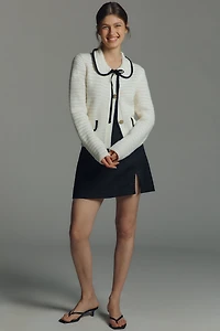 NVLT Crochet Knit Collared Tie Jacket
