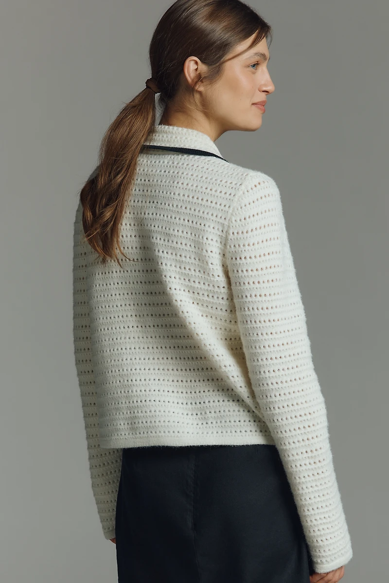 NVLT Crochet Knit Collared Tie Jacket