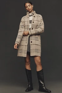 NVLT Eyelash Knit Houndstooth Plaid Coatigan