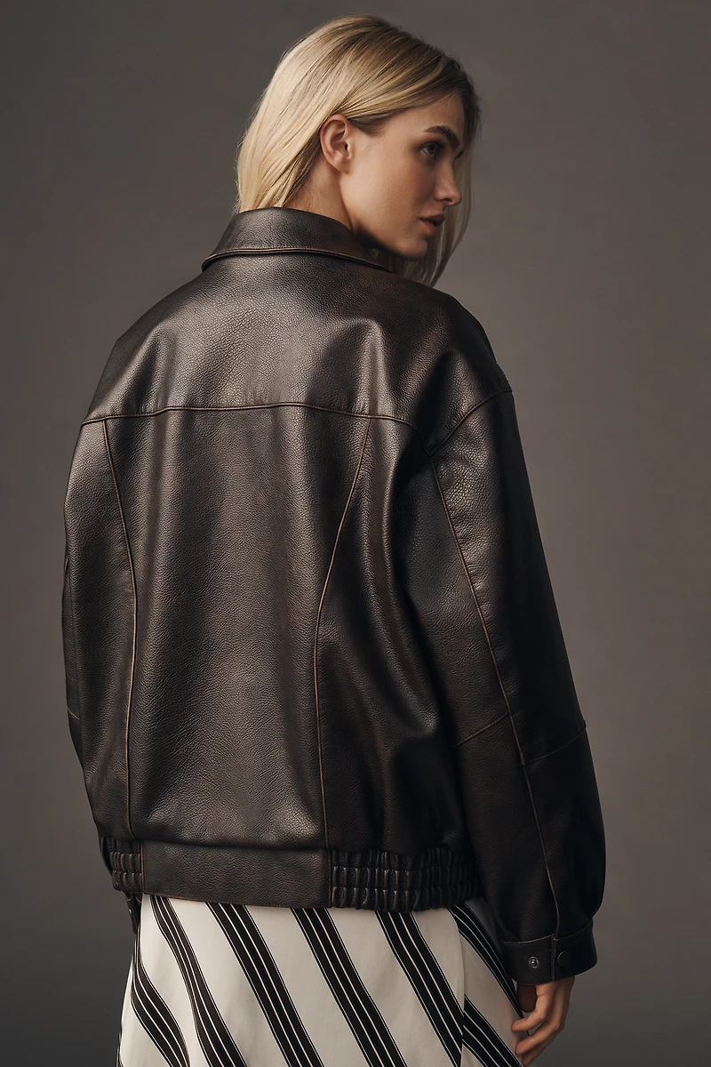 Pilcro Oversized Washed Faux-Leather Jacket