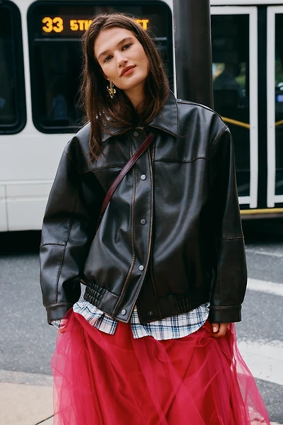 Pilcro Oversized Washed Faux-Leather Jacket
