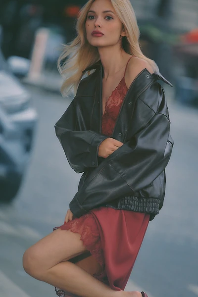 Reagan Faux Leather Bomber by Pilcro