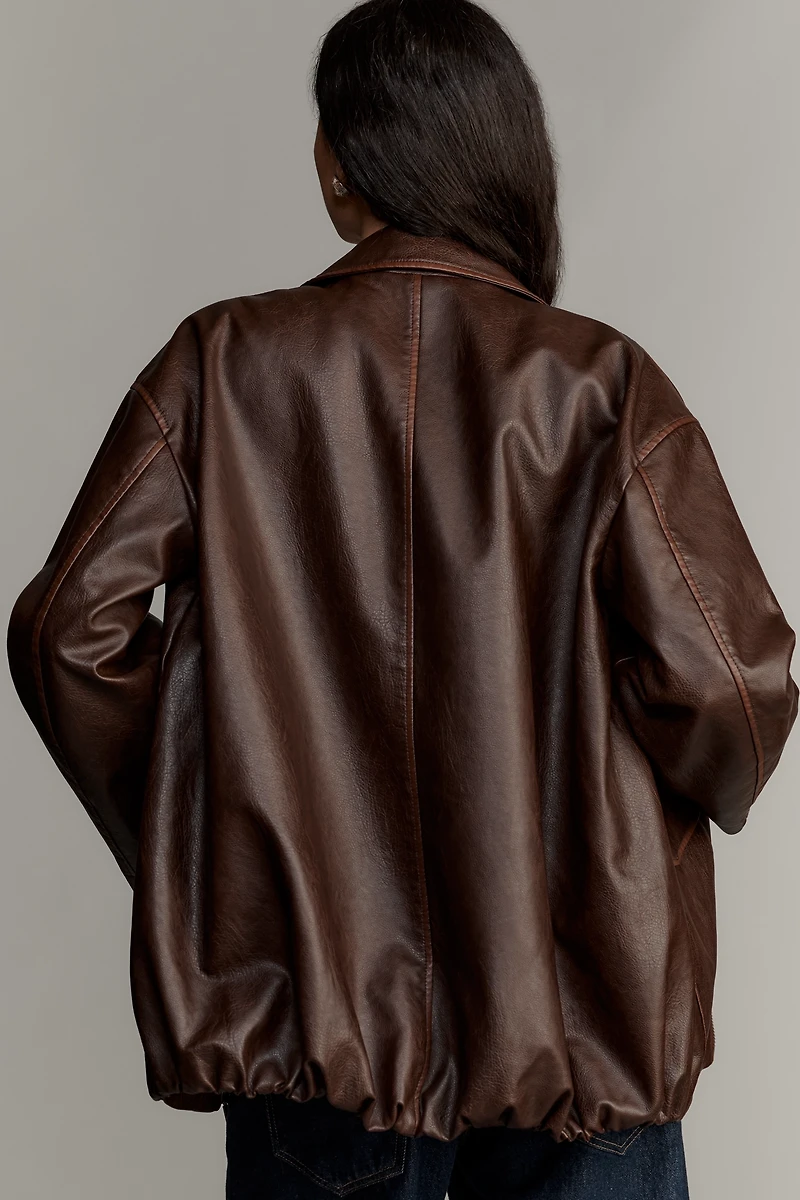 Pilcro Sofia Faux-Leather Long Bomber Jacket