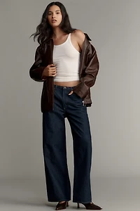 Pilcro Sofia Faux-Leather Long Bomber Jacket