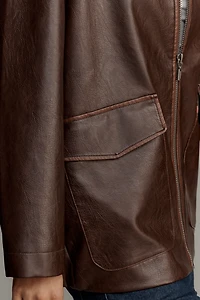 Pilcro Sofia Faux-Leather Long Bomber Jacket