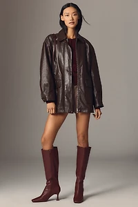 By Anthropologie Cinched-Waist Faux-Leather Jacket