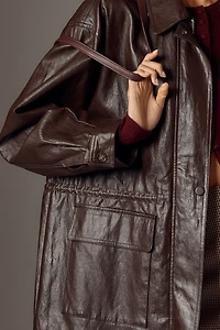 By Anthropologie Cinched-Waist Faux-Leather Jacket
