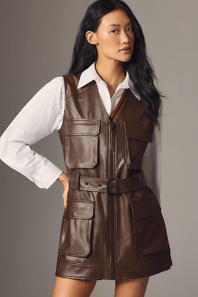 By Anthropologie Faux-Leather Long Vest