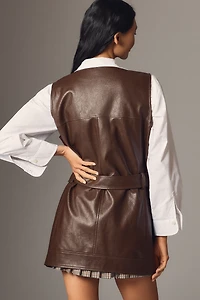 By Anthropologie Faux-Leather Long Vest