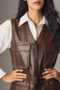 By Anthropologie Faux-Leather Long Vest