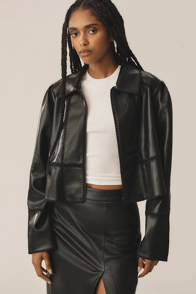 The Freya Faux-Leather Whip-Stitch Swing Jacket