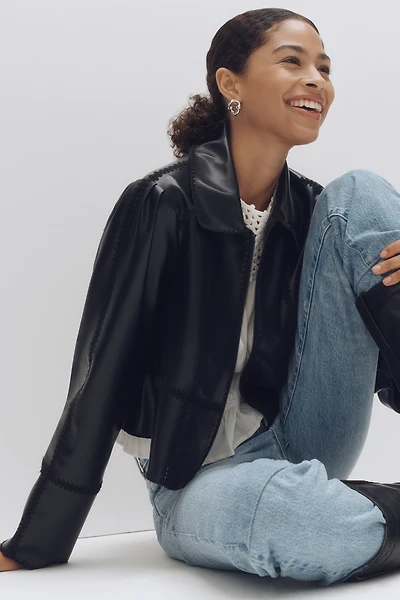 The Freya Faux-Leather Whip-Stitch Swing Jacket