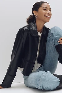 The Freya Faux-Leather Whip-Stitch Swing Jacket