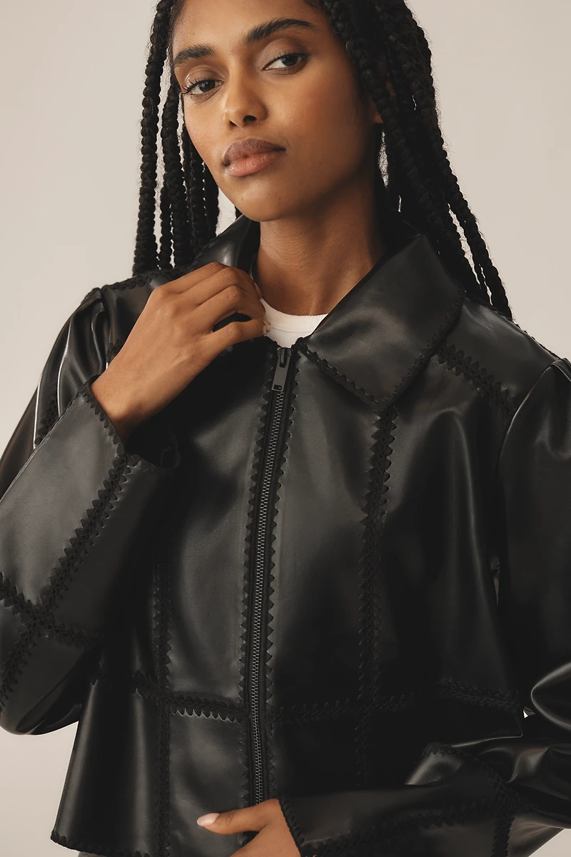 The Freya Faux-Leather Whip-Stitch Swing Jacket