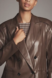 By Anthropologie Faux-Leather Crochet-Stitch Blazer