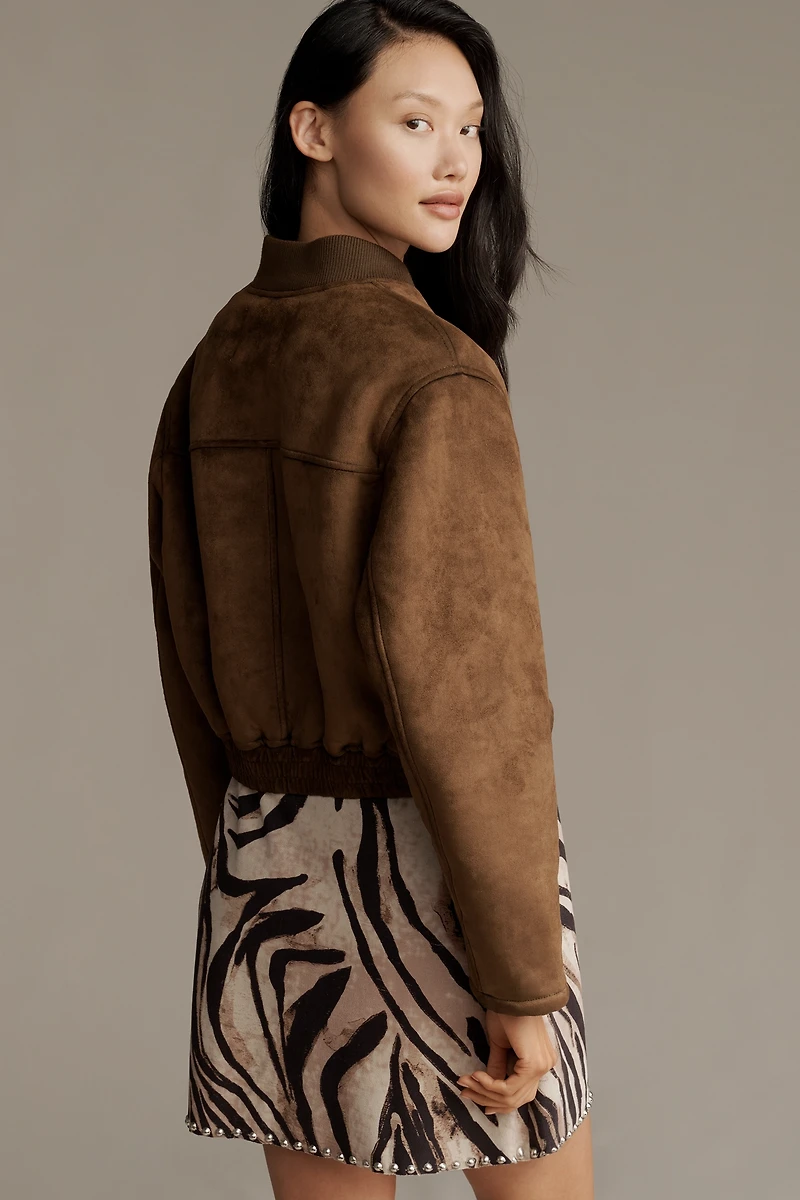 Pilcro Sherpa Fleece-Lined Crop Bomber Jacket