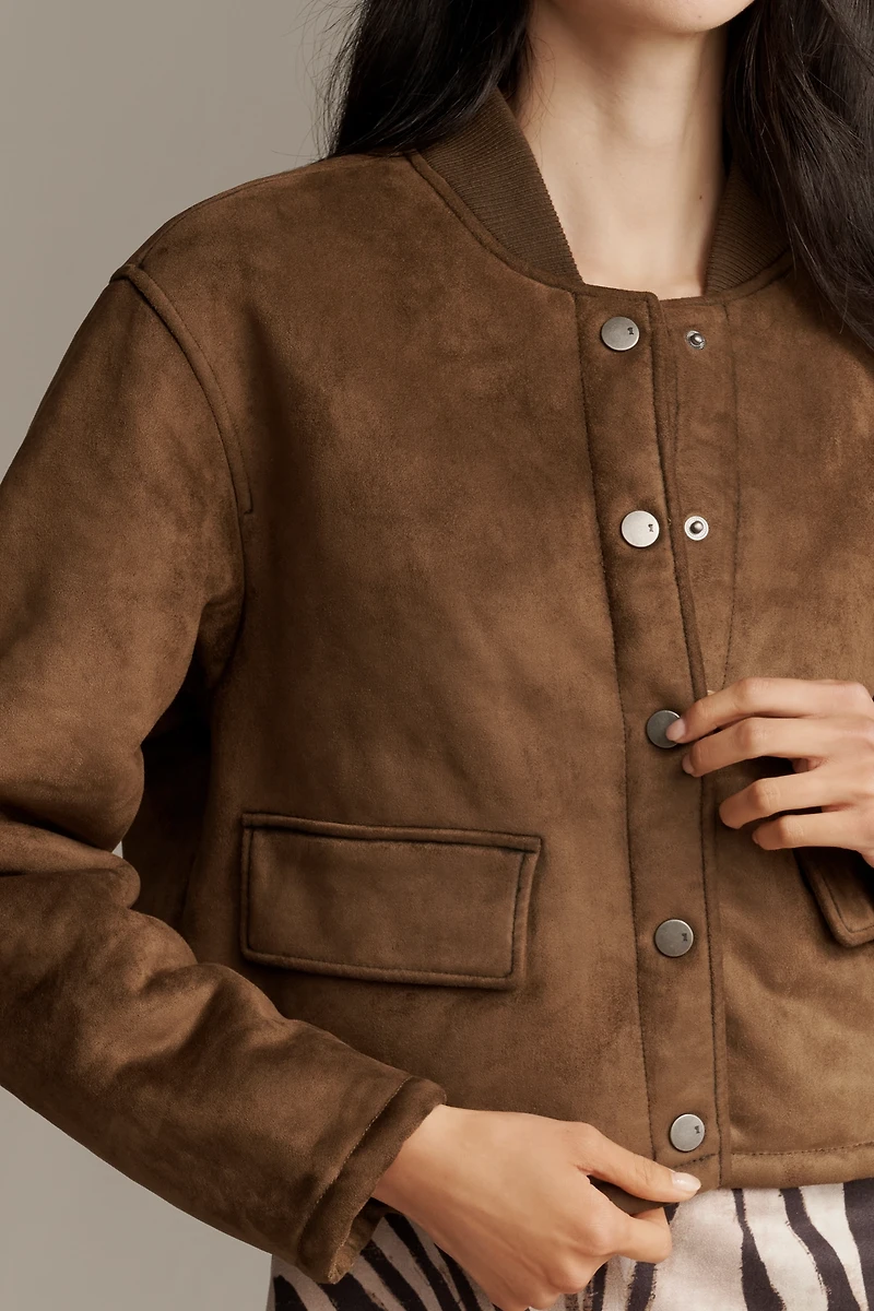 Pilcro Sherpa Fleece-Lined Crop Bomber Jacket