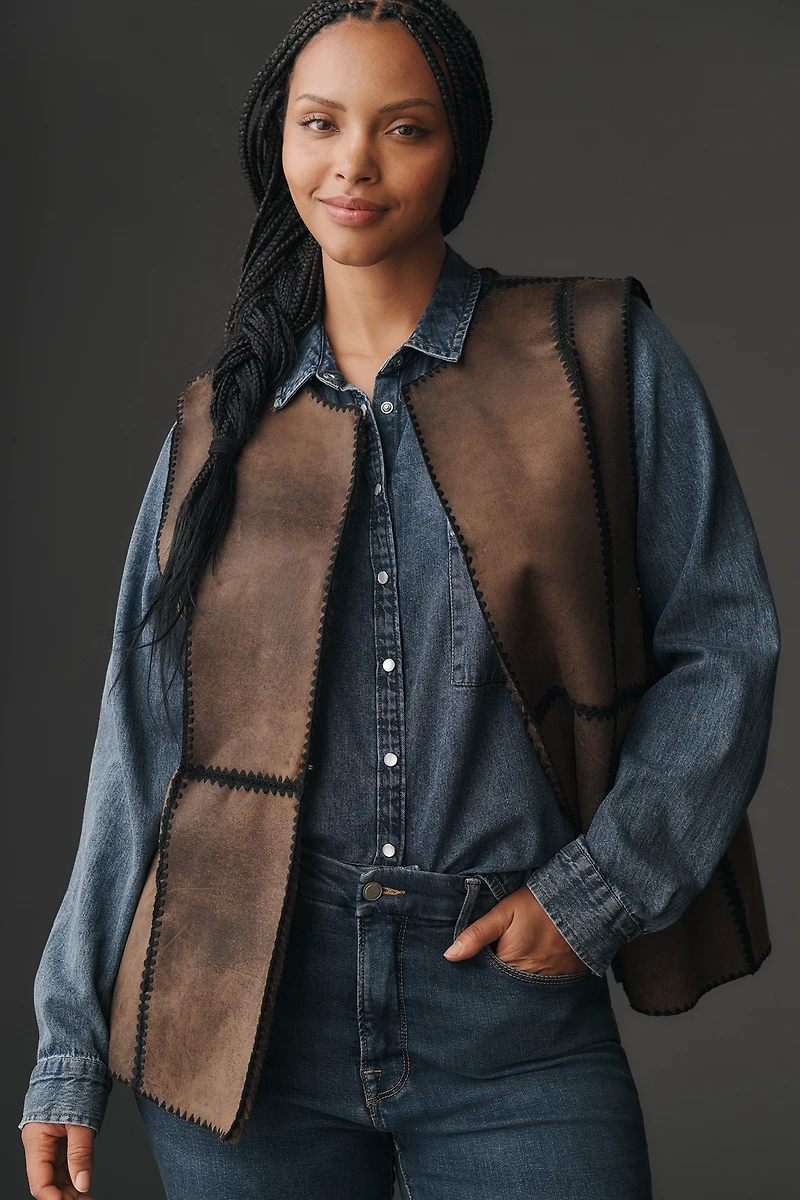 By Anthropologie Stitched Sherpa Fleece Vest