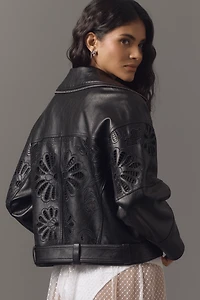 By Anthropologie Faux-Leather Eyelet Moto Jacket