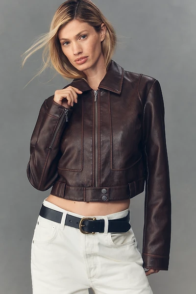 Pilcro Faux-Leather Shrunken Moto Jacket