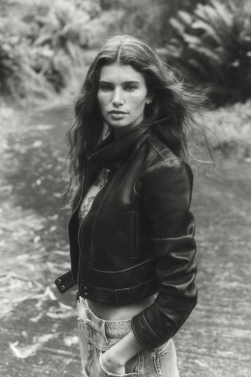 Pilcro Faux Leather Shrunken Moto Jacket