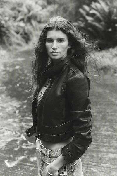 Pilcro Faux Leather Shrunken Moto Jacket