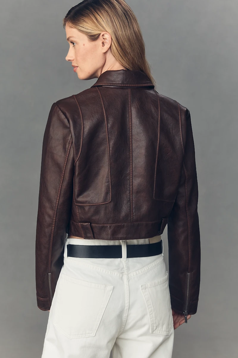 Pilcro Faux-Leather Shrunken Moto Jacket