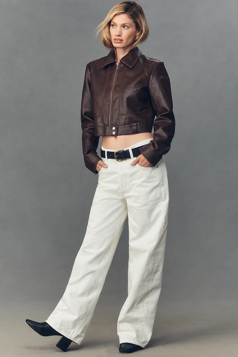 Pilcro Faux-Leather Shrunken Moto Jacket