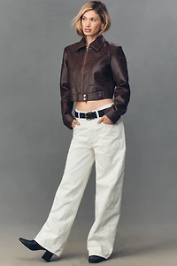 Pilcro Faux-Leather Shrunken Moto Jacket