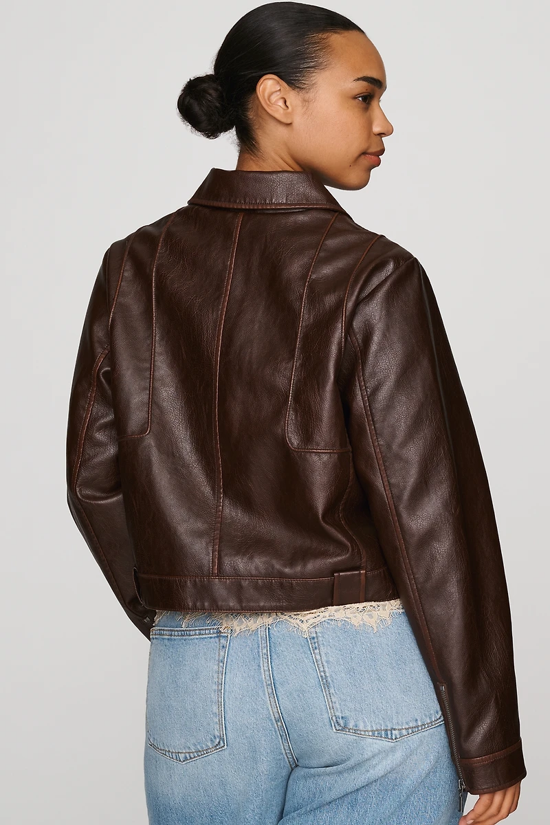 Pilcro Rumi Shrunken Faux Leather Moto Jacket
