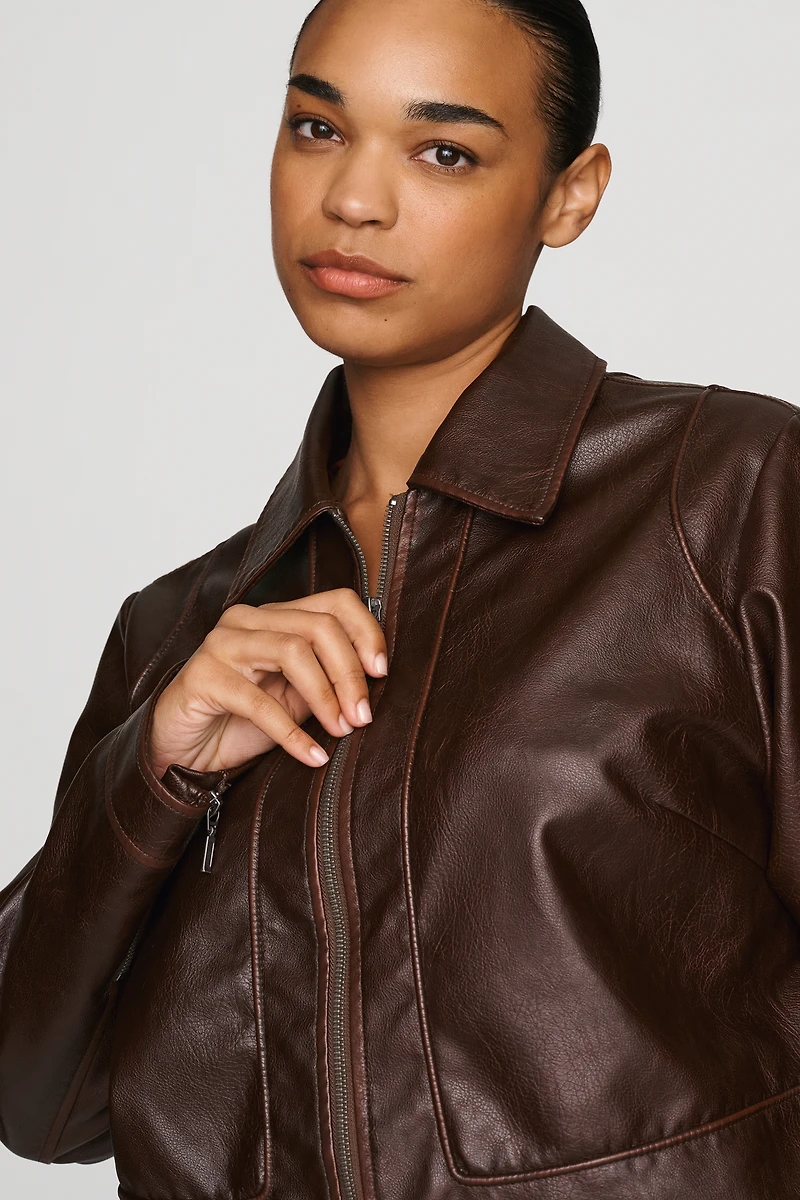 Pilcro Rumi Shrunken Faux Leather Moto Jacket