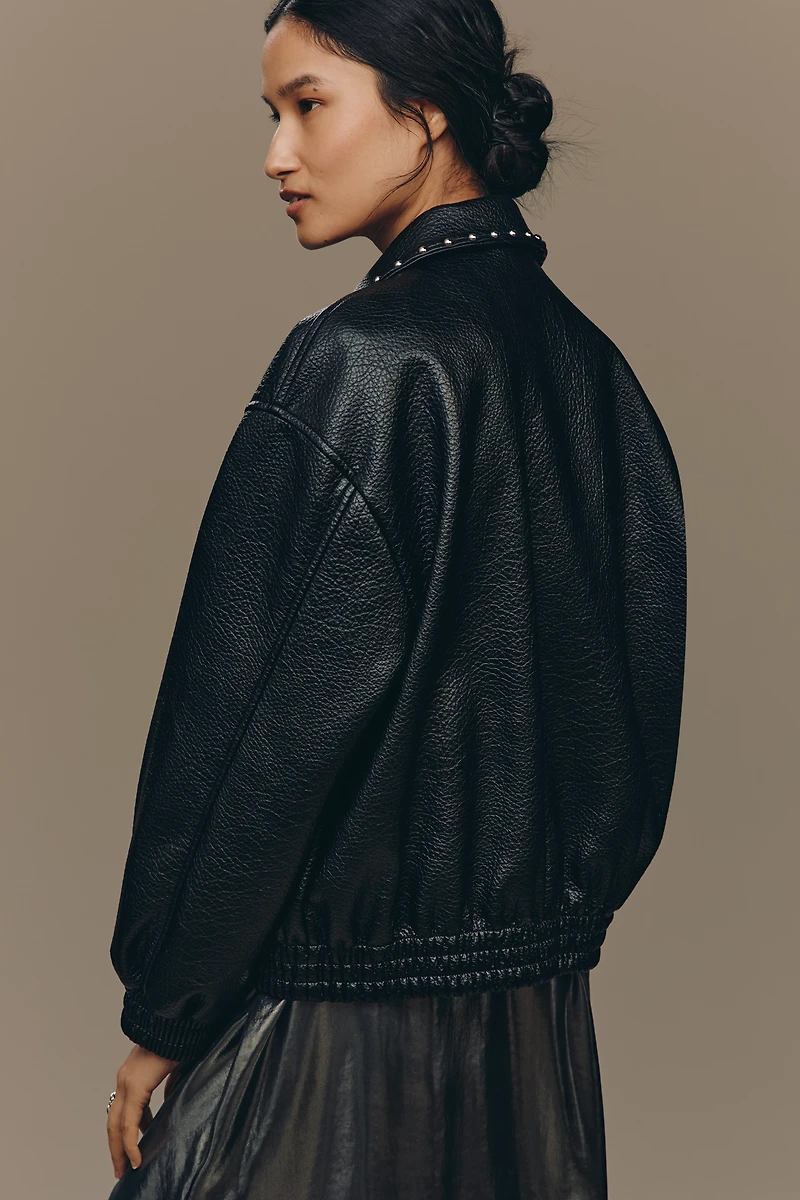 The Rylie Studded Faux Leather Bomber Jacket by Pilcro