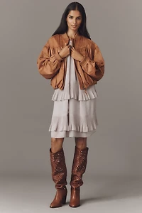 By Anthropologie Faux-Suede Bubble Bomber Jacket