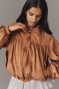 By Anthropologie Faux-Suede Bubble Bomber Jacket