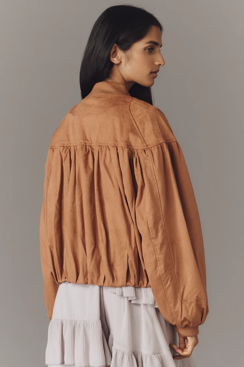 By Anthropologie Faux-Suede Bubble Bomber Jacket