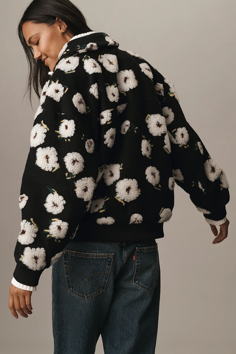 By Anthropologie Floral Sherpa Fleece Bomber Jacket