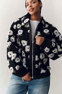 By Anthropologie Floral Sherpa Fleece Bomber Jacket