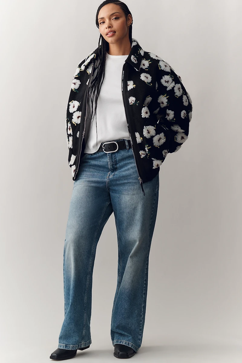 By Anthropologie Floral Sherpa Fleece Bomber Jacket