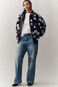 By Anthropologie Floral Sherpa Fleece Bomber Jacket